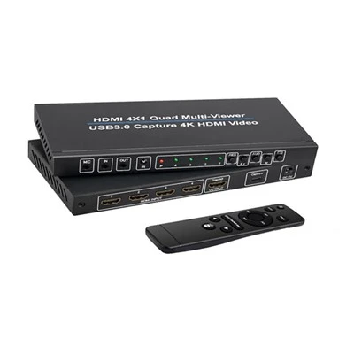 HDMI Multiviewer Hloov HDMI 4X1Quad Multi-viewer USB3.0 Capture 4K HDMI Video Txhawb 4K 1080p 10 Saib Hom