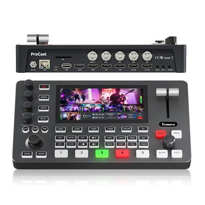 Tenveo 4K HDMI Video Tov Khoom Switcher 5.5 Nti FHD LCD Screen 4-Channel HDMI Live Streaming Switcher